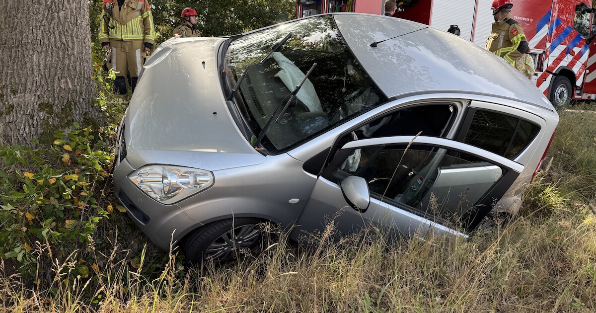 Auto belandt in sloot in Nispen, inzittenden lichtgewond