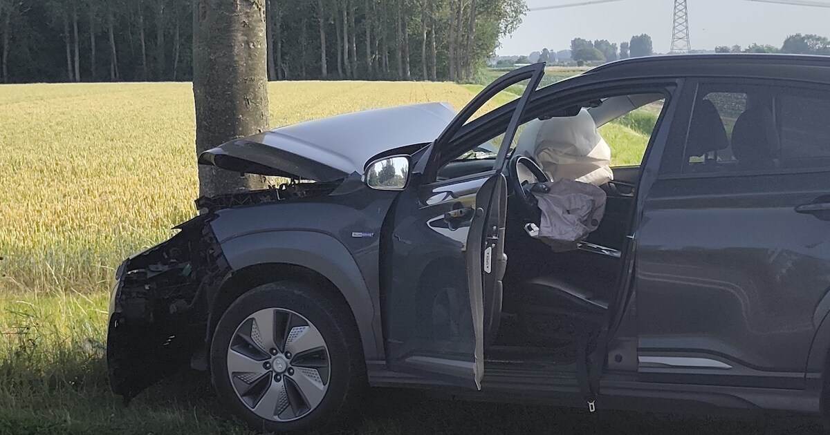 Auto flink beschadigd na botsing tegen boom op N217 ter hoogte van Oud-Beijerland