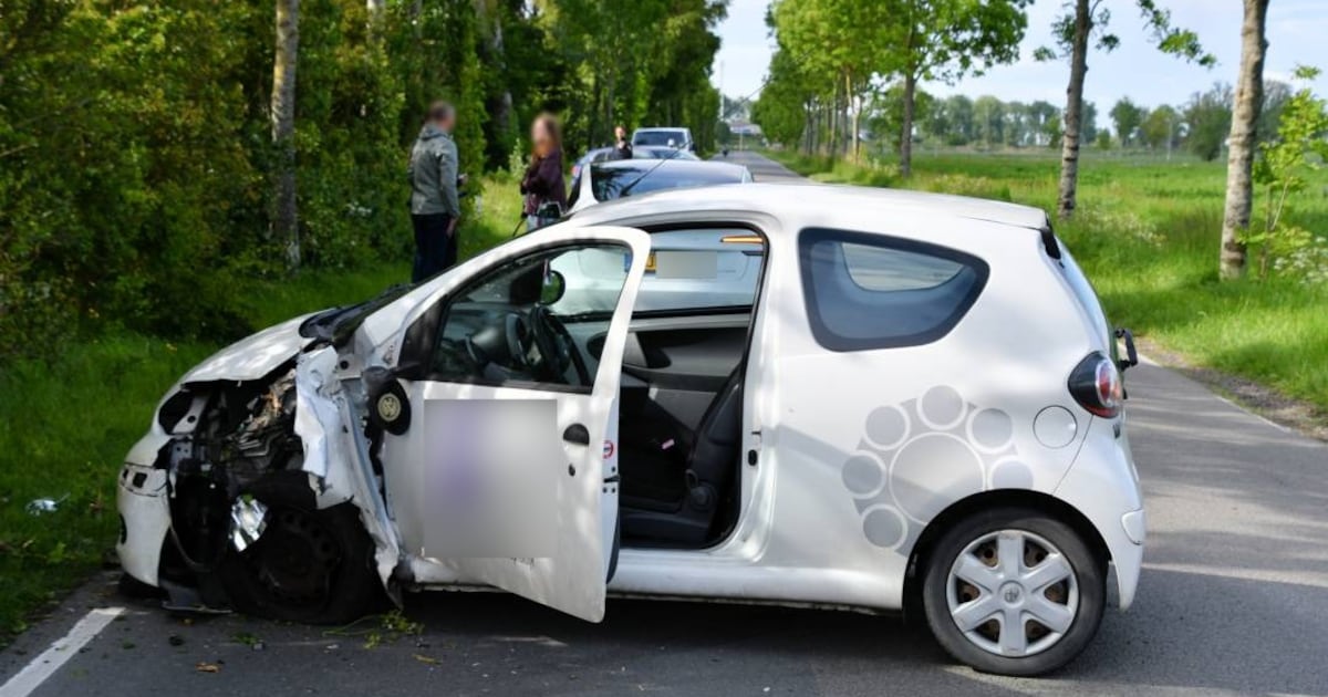 Auto schampt bomen en raakt beschadigd in Arnemuiden