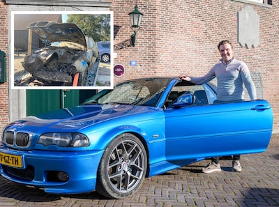 Lex’ BMW was na ongeluk meer dan total-loss, maar hij redde hem eigenhandig van de sloop: ‘Deze gaat niet zomaar weg’