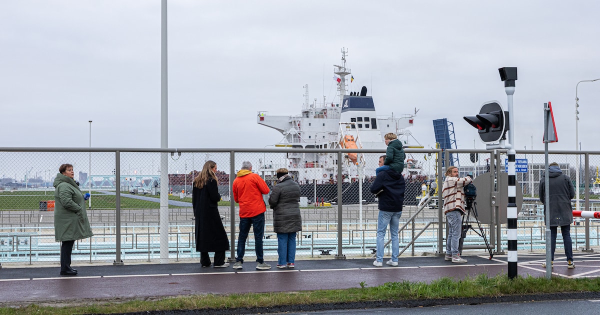Breedste schip ooit vaart door Nieuwe Sluis Terneuzen en lokt tientallen nieuwsgierigen