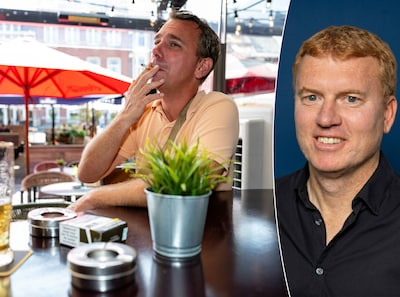 Terwijl de biefstuk kwam, stak de buurman nog een sigaar aan