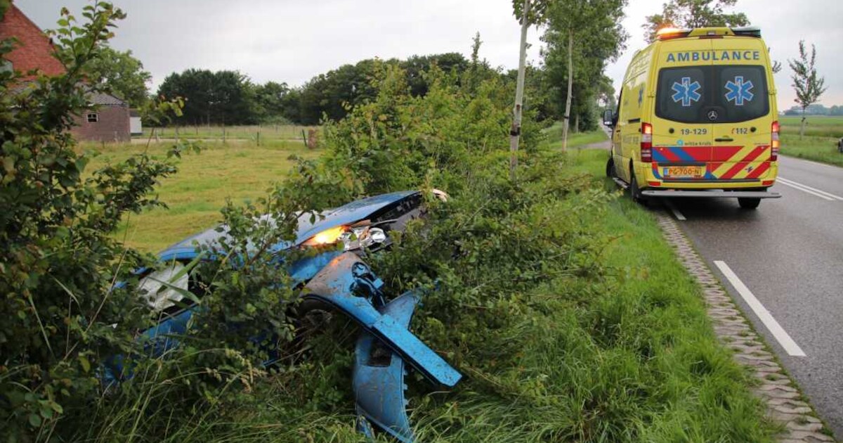 Auto tegen boom en in de sloot bij Grijpskerke