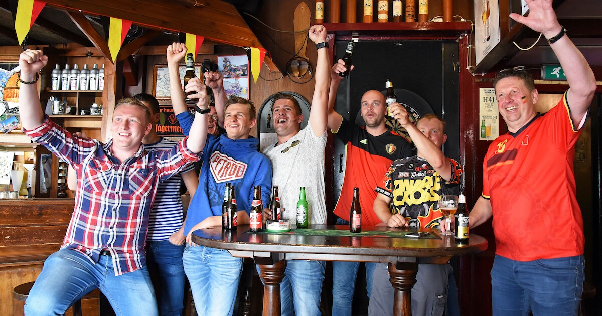 Supporteren voor de Rode Duivels in café 't Karrewiel Vogelwaarde: 'We juichen net zo hard'
