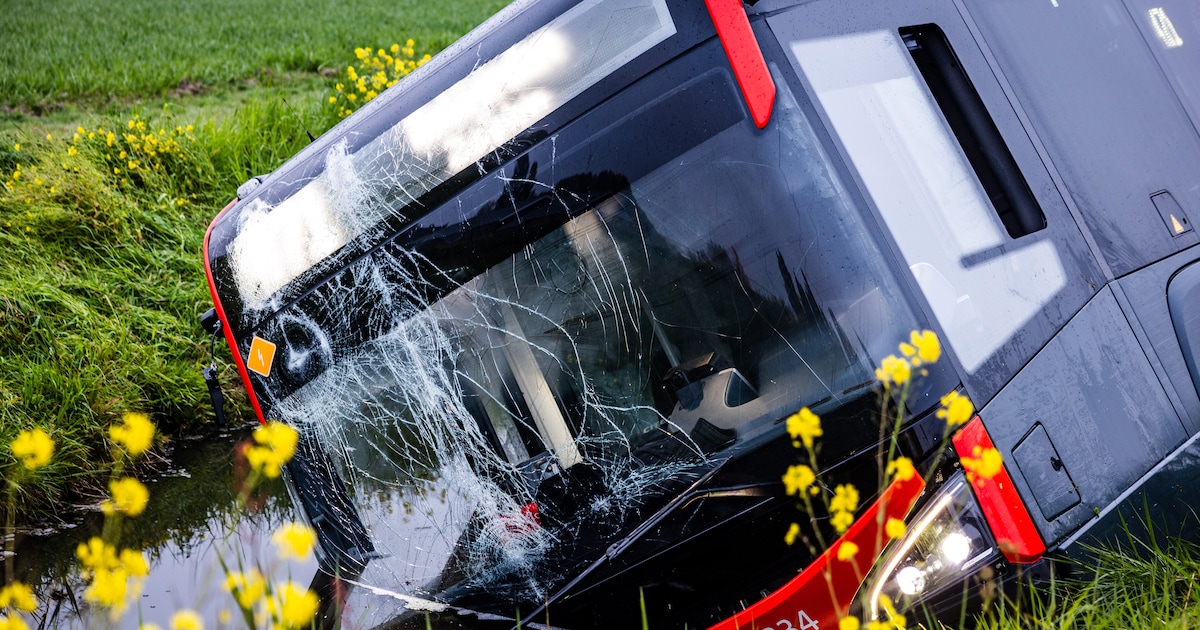 Lijnbus rijdt sloot in langs N217 bij Heinenoord