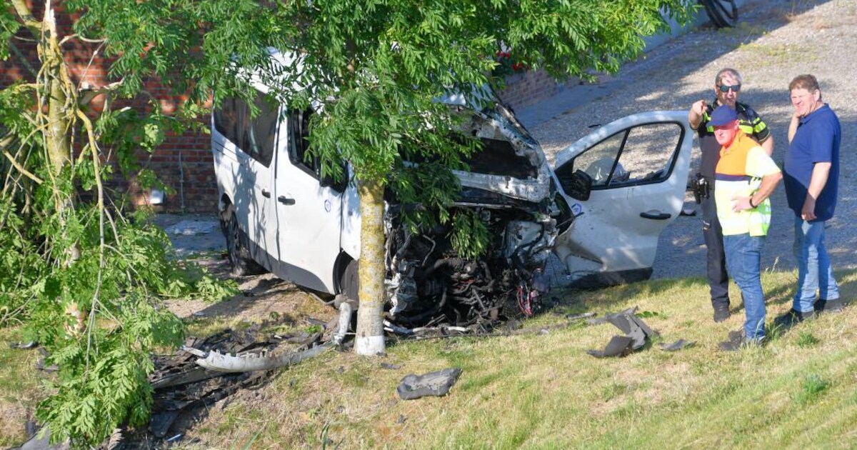 Personenbusje rijdt van de weg en belandt in Vogelwaardse voortuin