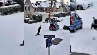 Stunten in de sneeuw: zo snowboardde deze Middelburger door de straten