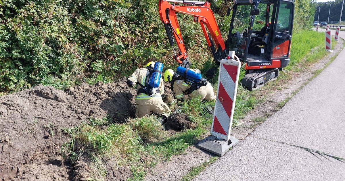 Gasleiding geraakt tijdens werkzaamheden langs de N59 bij Oosterland