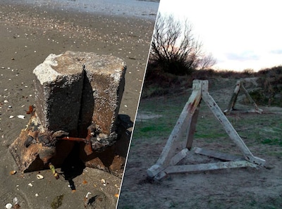Zandverschuivingen maken overblijfselen uit Tweede Wereldoorlog zichtbaar op strand bij Ouddorp