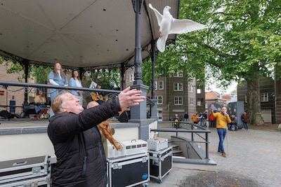 Zeven witte duiven losgelaten in Bergen op Zoom: 'Een moment van vrede'