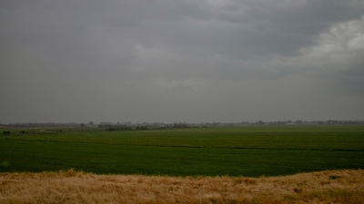 Bewolkt, grijs en druilerig op Tholen in de ochtend