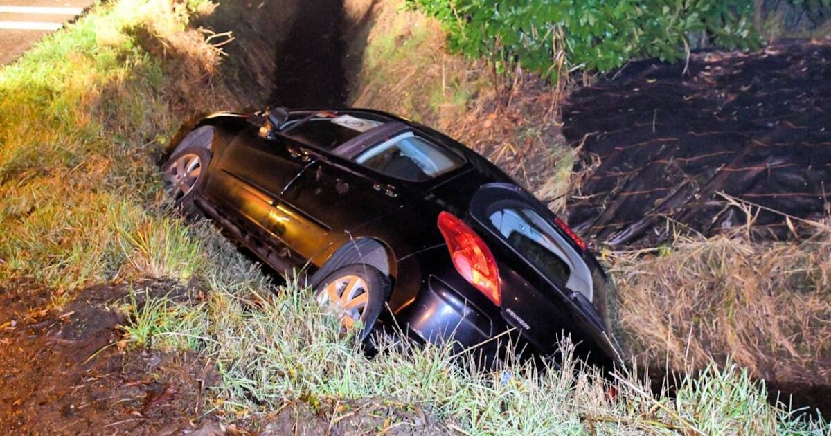 Auto belandt in de sloot bij Wolphaartsdijk