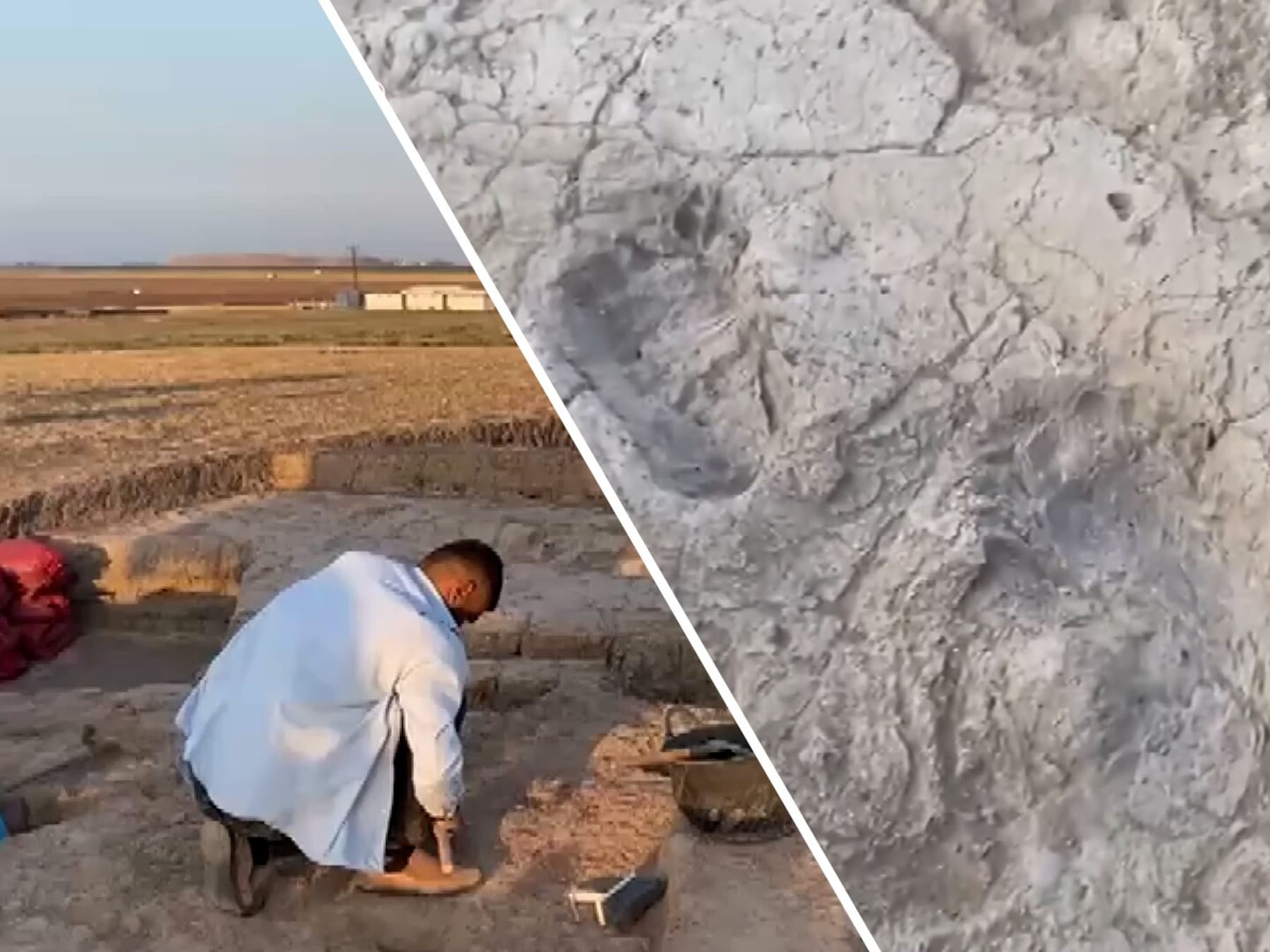 Archeologen filmen unieke voetafdrukken van 7.000 jaar oud